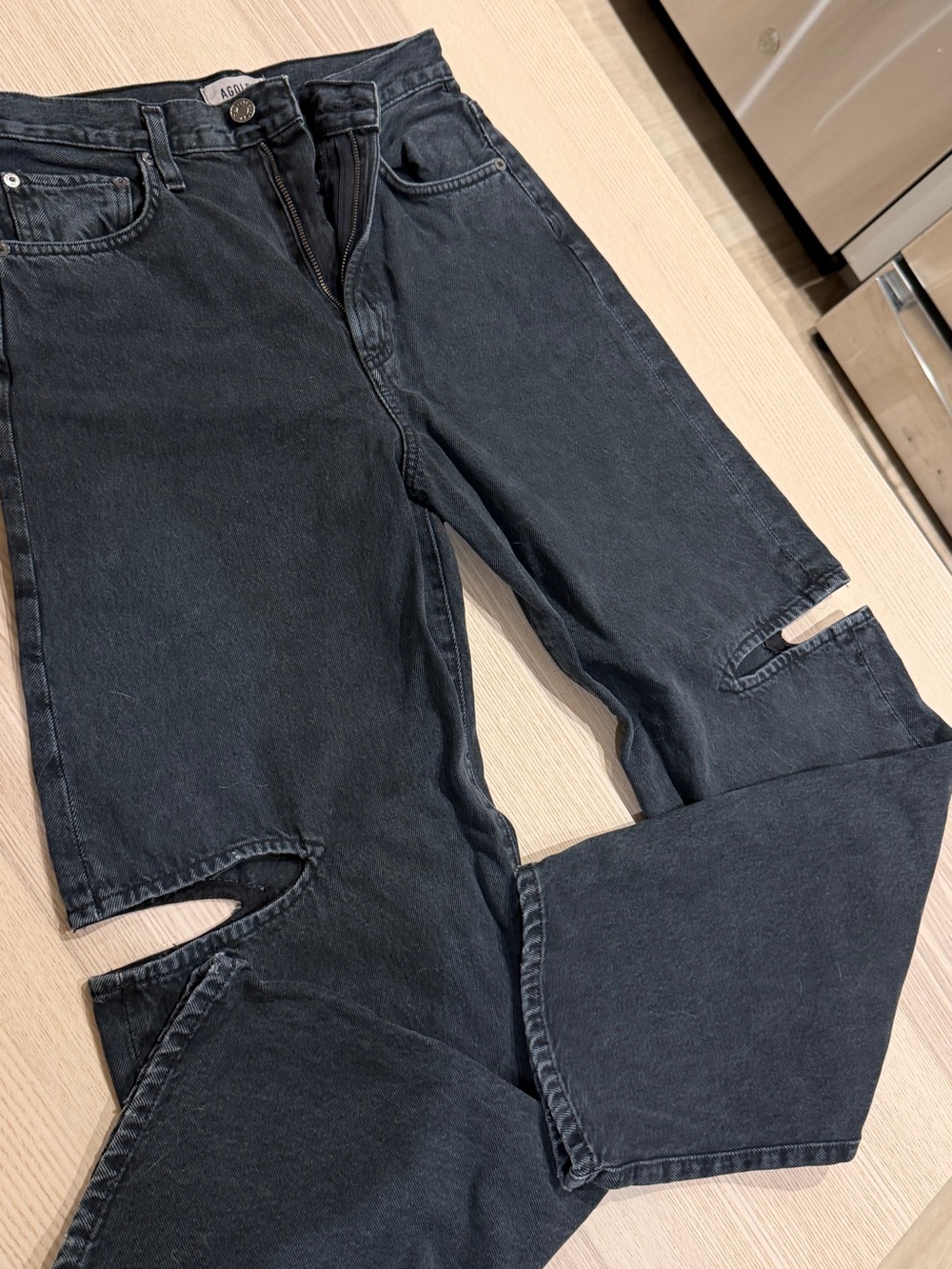 Agolde Men's Black Bootcut Jeans with Knee Slits